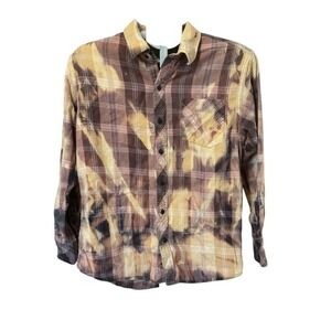 Unisex Hand-Bleached Flannel Shirt Women's M/L‎ Rust Gray Tie-Dye Top upcycled